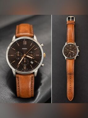 Fossil FS5408 Chronograph Espresso Brown Dial Brown Leather Watch Date Quartz